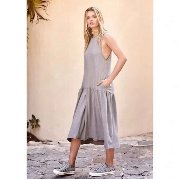 Free People Dresses & Skirts - NWT Free People Beach Island Retreat Drop Waist Sleeveless Dress Light Grey Sz L